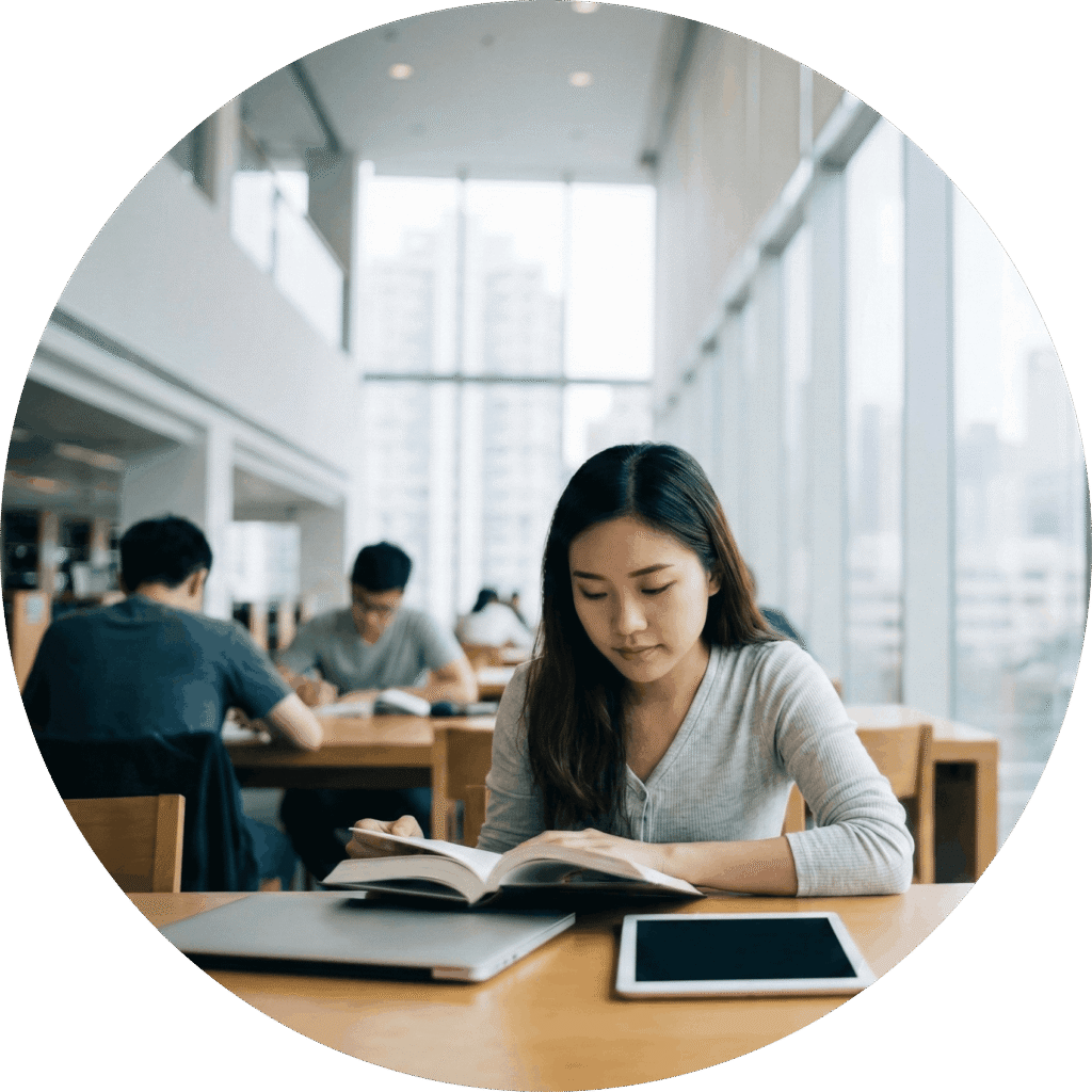 Student learning in a library, illustrating Master degree options and the academic environment students can expect in China.