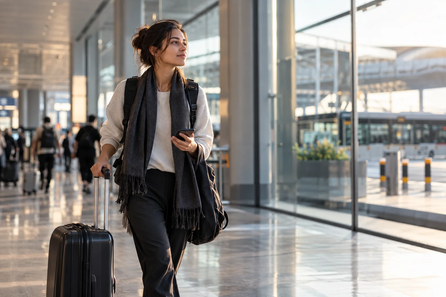 Adult international student arriving in a modern Chinese transport environment