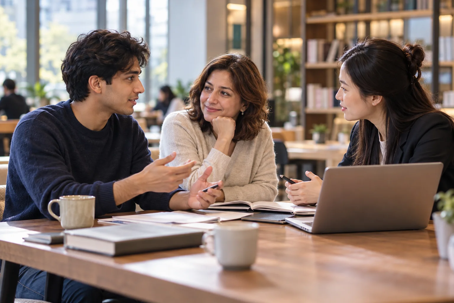 Adult student discussing practical study plans during a consultation