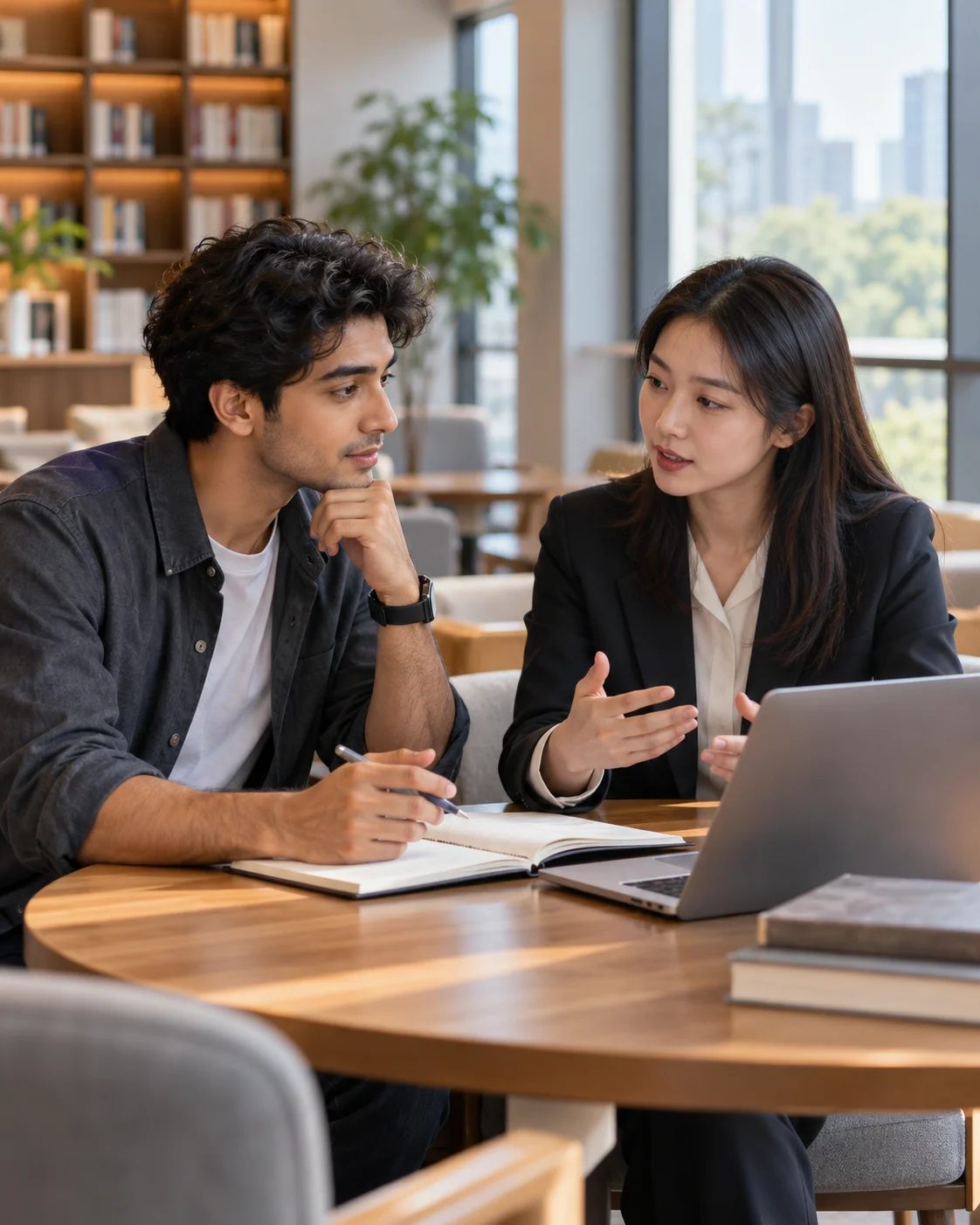 Adult student discussing study plans with an adviser