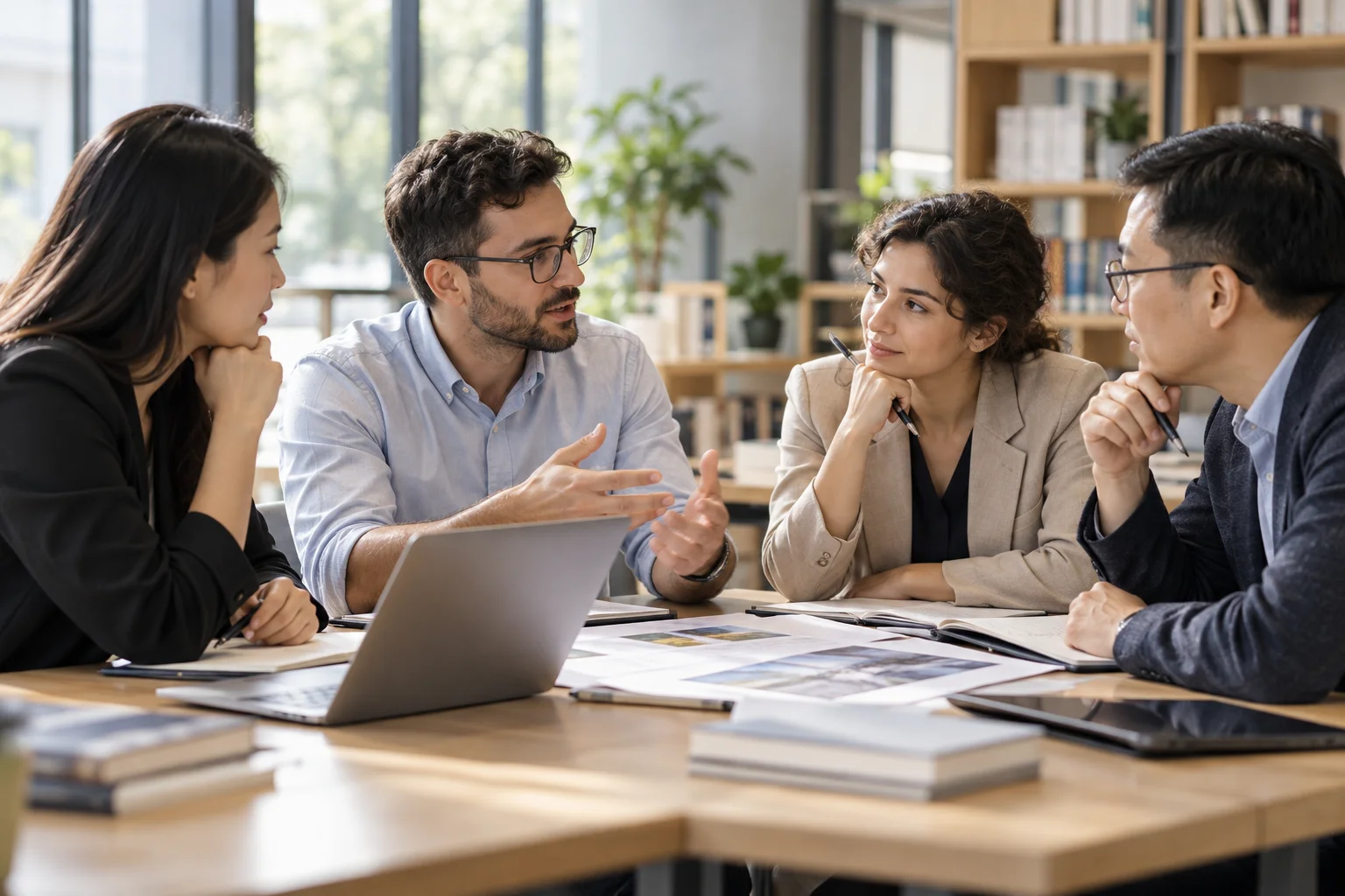 International professionals discussing an organisation project