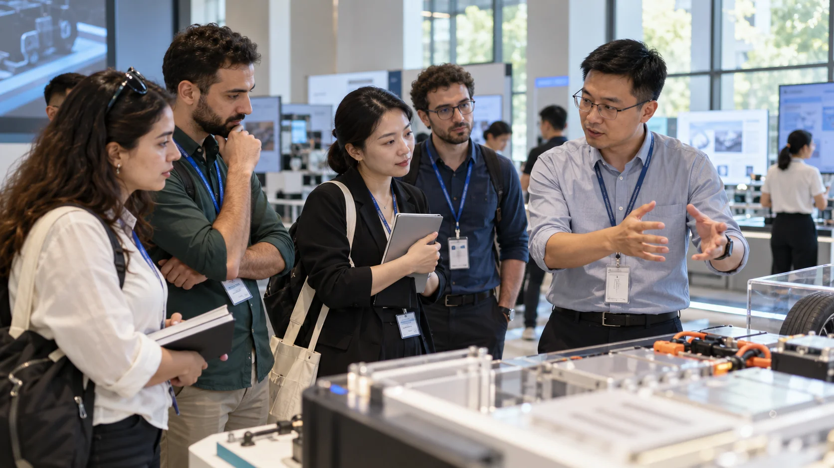 Adult international delegation participating in a structured educational visit in China