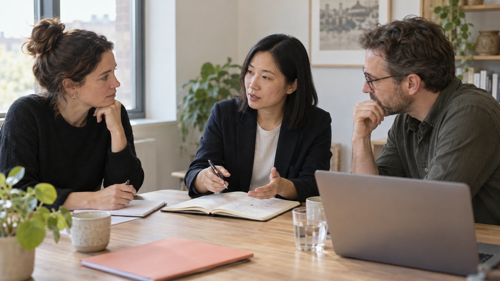 Education professionals reviewing programme ideas around a meeting table