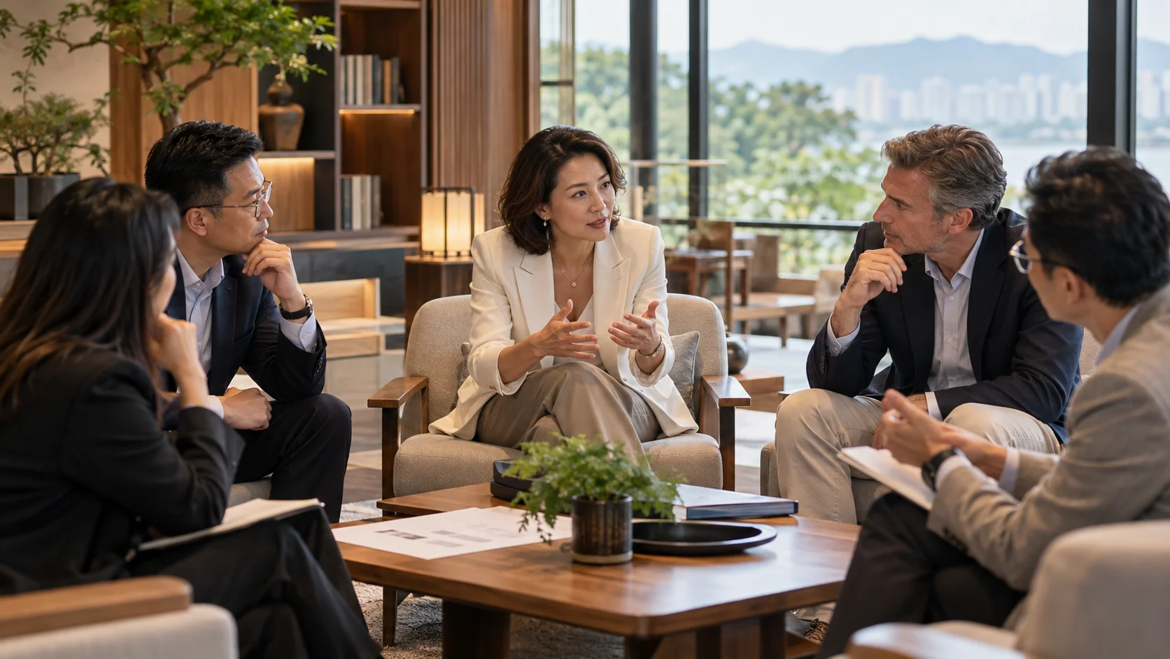 Senior professionals participating in a leadership learning discussion